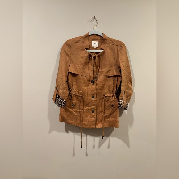 Tan Utility Jacket with Suede Texture and Relaxed Fit - Picture 1 of 11